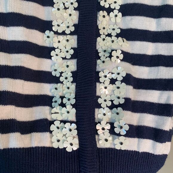 C.D. Daniels Navy/White Stripe Sweater Size 2X Floral Sequin Lightweight Spring - Picture 4 of 10
